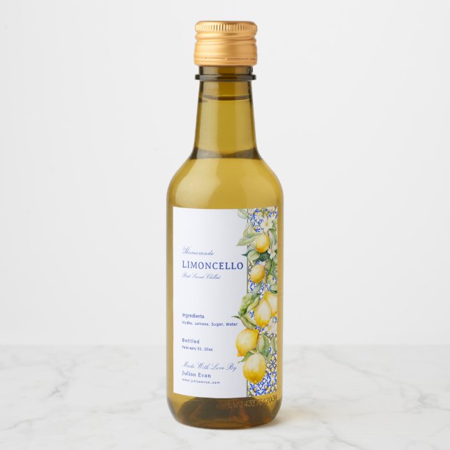 Homemade Limoncello Italian Blue Tile Floral Lemon (Frente)