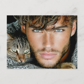 Homens Bonitos & Cartão Postal de Arte de Gatos