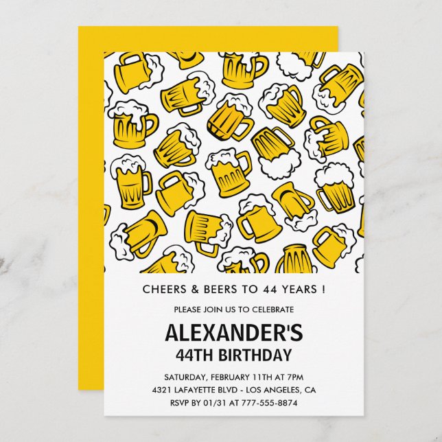 Homens, convites para 44 de aniversário (Frente/Verso)