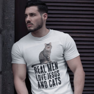 HOMENS DE VERDADE AMAM JESUS E GATOS CAMISETA CRIS