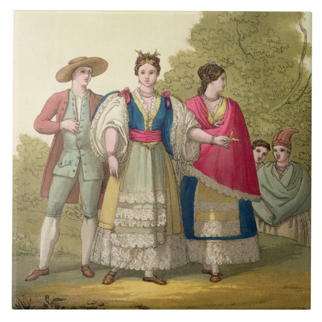 Homens e mulheres peruanos no traje tradicional (Frente)