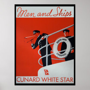 Homens e poster de Queen Mary dos navios