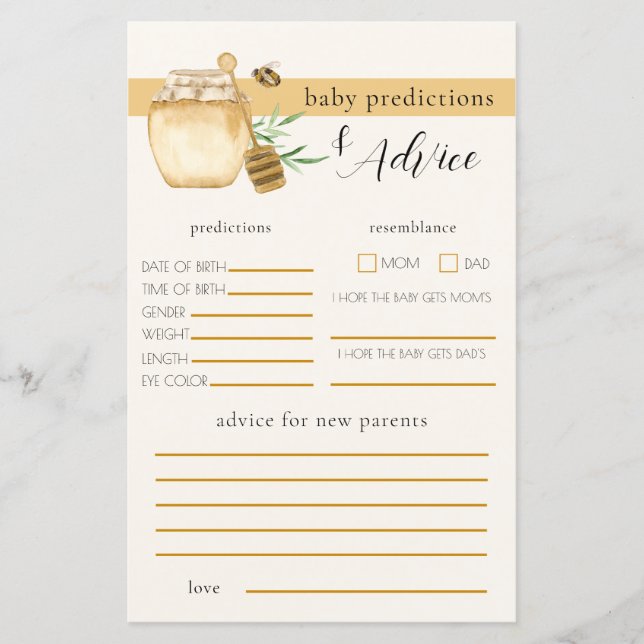 Honey Bee Baby Shower Prediction Game (Frente)