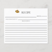 Honey Bee Bridal Shower Double Sided Recipe Card