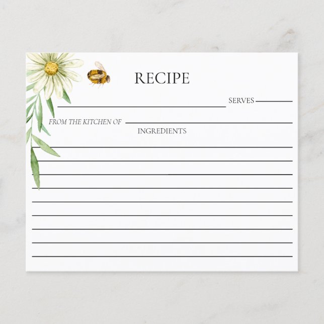 Honey Bee Bridal Shower Double Sided Recipe Card (Frente)