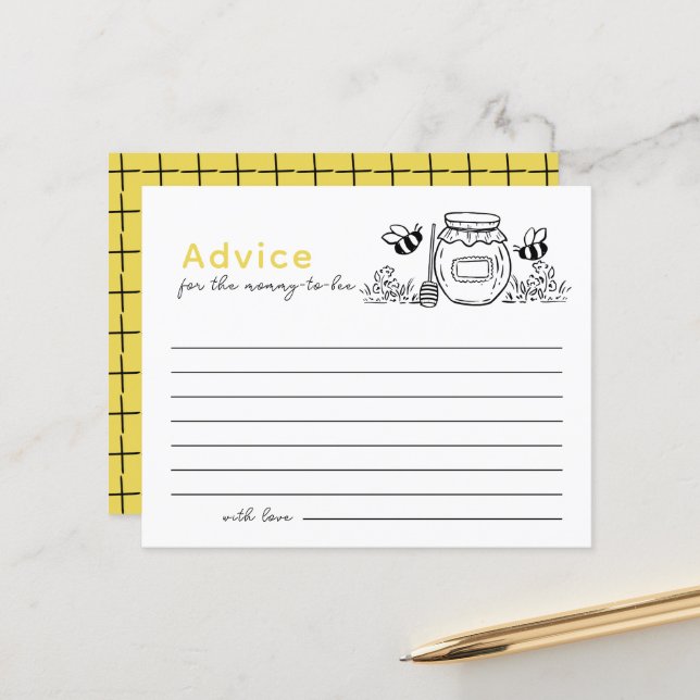 Honey Jar & Bees White Baby Shower Advice Card (Frente/Verso In Situ)