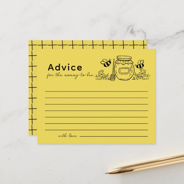 Honey Jar & Bees Yellow Baby Shower Advice Card (Frente/Verso In Situ)