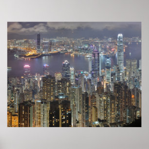 Hong Kong Skyline na Night Poster