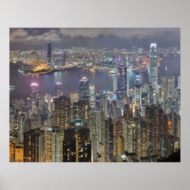 Hong Kong Skyline na Night Poster (Frente)