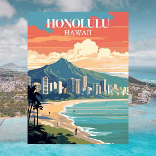 Honolulu, Havaí: Cartão Postal Vintage de Viagem