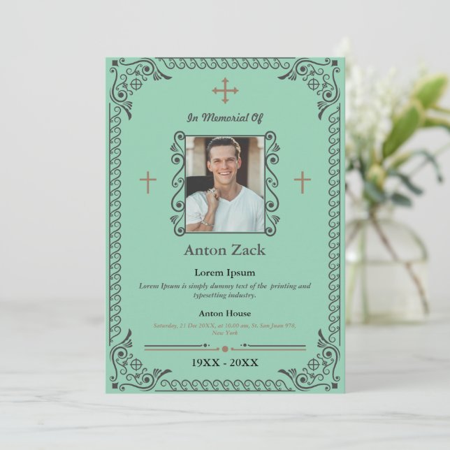 Honra A Sua Memória: Convite Funeral De Ornamentad (Em pé/Frente)