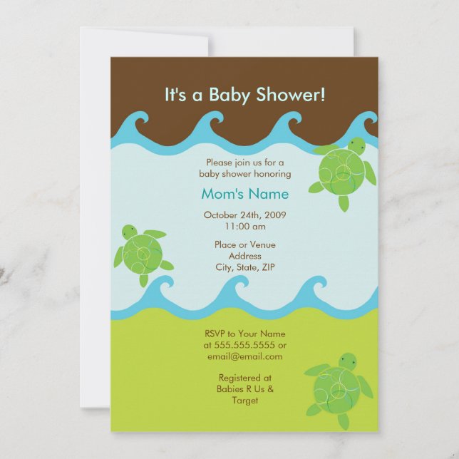 Honu feliz Swirly acena o convite do chá de (Frente)