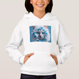 Hoodie branco de moça com gato branco bonito