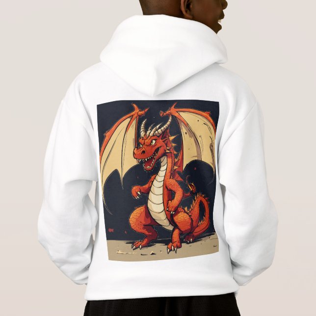 Hoodie Branco Para Crianças Com Design Dragão (Verso)