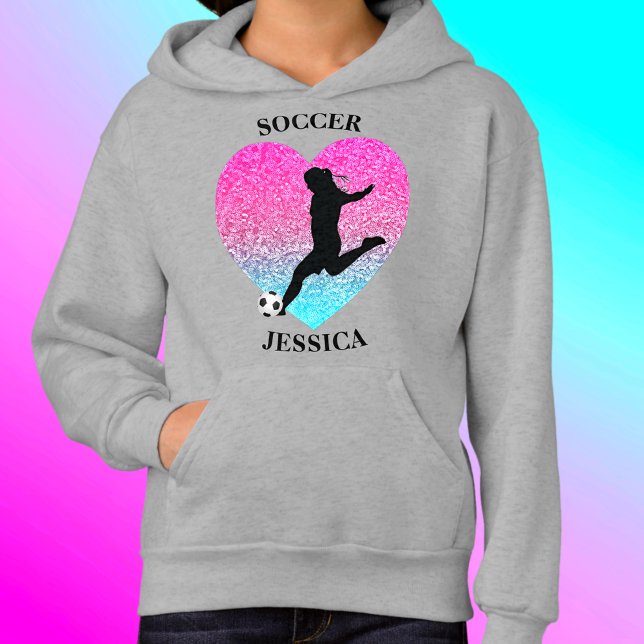 Hoodie do Coração de Garota de Futebol com Nome (Criador carregado)