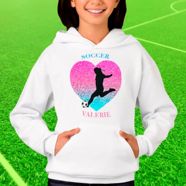 Hoodie do Coração de Garota de Futebol com Nome (Criador carregado)