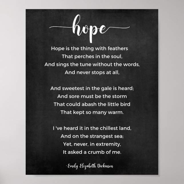 Hope Poem Black and White Poster (Frente)