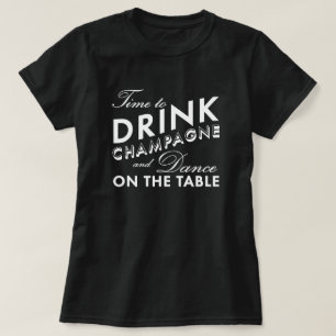 Hora de beber camiseta preta de champanhe