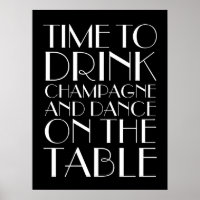 Hora de beber Poster preto de champanhe da década