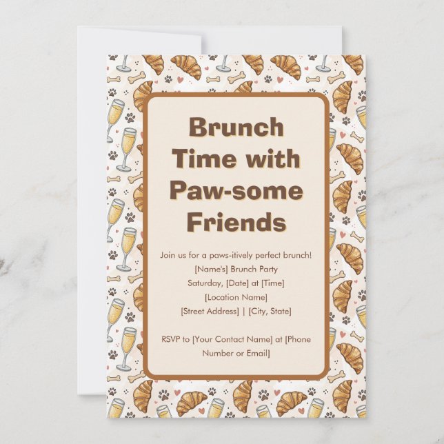 Hora de Brunch com Convite para Amigos de Paw-some (Frente)