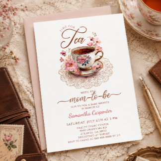 Hora do chá floral vintage  convite de chá de bebê