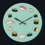 Hora do Sushi! Relógio de Parede Funky (Mint)<br><div class="desc">É tempo sushi o tempo todo com este relógio de parede com um trabalho de arte de sushi fofo!</div>