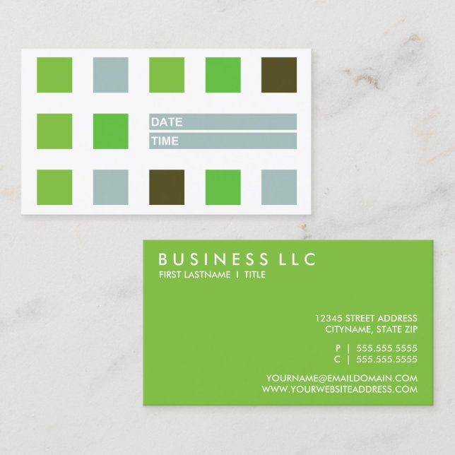 Horário cartão de compromisso mod quadrares (verde) (Frente/Verso)