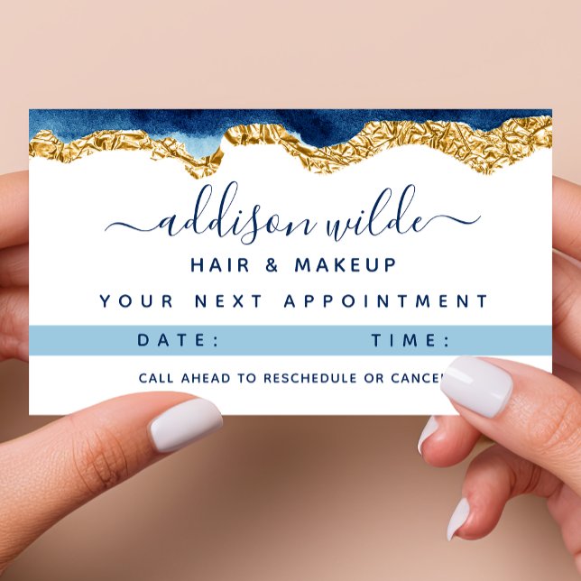 Horário Cartão De Nomeação Azul E Dourado De Cores De Água (Criador carregado)