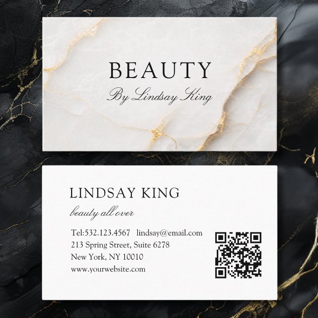 Horário Cartão de Visita QR Code de Mármore Branco Elegant (Elegant White Marble QR Code Business Card)