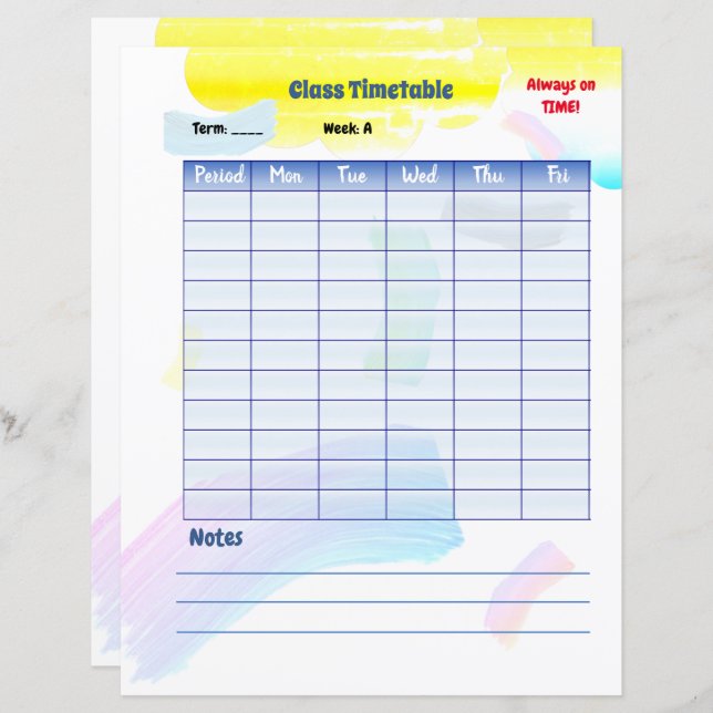 Horário da Classe Estudante do Rainbow Paint (Frente/Verso)