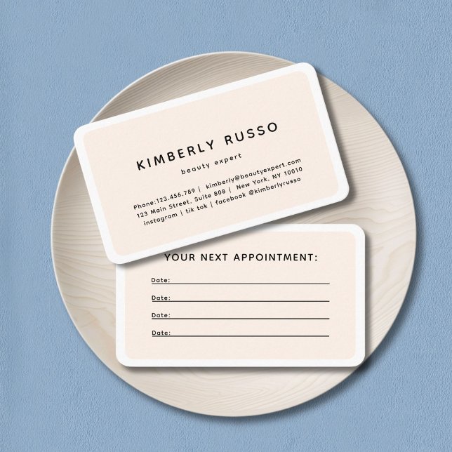 Horário Moderno, Trendy, Cartão de Compromisso de Salão (Modern, trendy, salon, beige appointment card.)