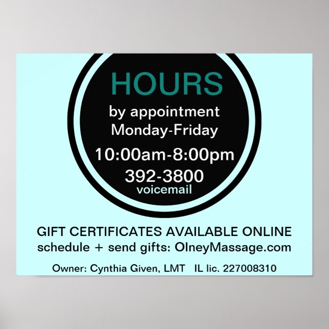 HORAS poster de porta frontal de negócios (Frente)