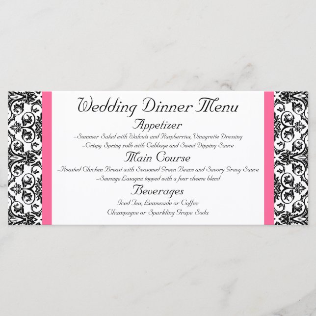 Horiz.Victorian Fuchsia Pink and White Damask Menu (Frente)