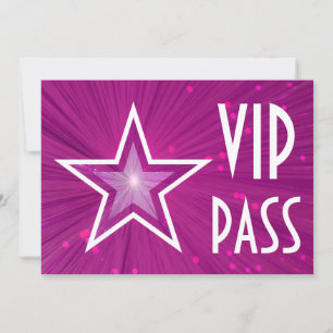 Horizontal de convite 'VIP PASS' de estrela rosa