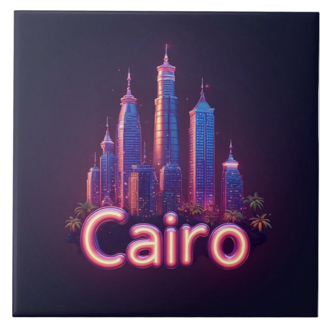 Horizonte de Cairo Neon Com Arranha-Ceus Modernos (Frente)