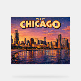Horizonte de Chicago e Lago Michigan à noite