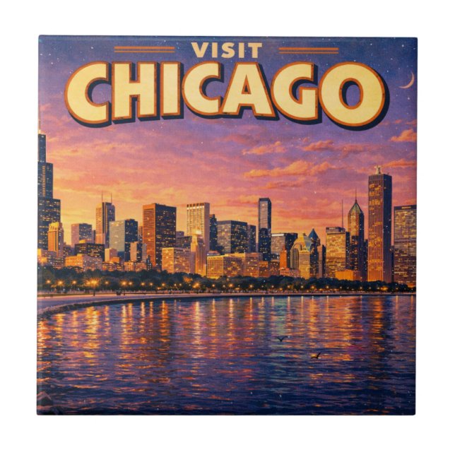 Horizonte de Chicago e Lago Michigan à noite (Frente)