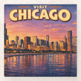 Horizonte de Chicago e Lago Michigan ao anoitecer