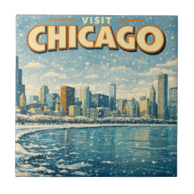 Horizonte de Chicago e Lago Michigan no inverno