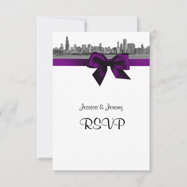 Horizonte de Chicago Gravado BW Roxo RSVP #2 (Frente)