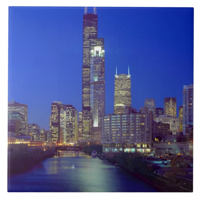 Horizonte de Chicago, Illinois, à noite com Chicag (Frente)
