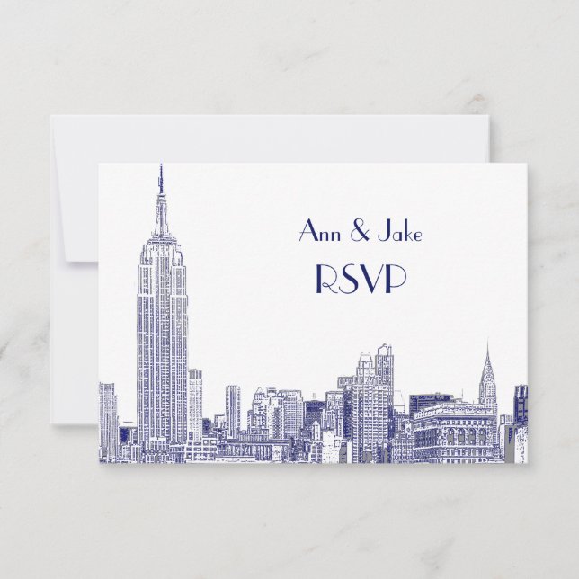 Horizonte de NYC 01 Gravado Branco RSVP #2 Azul (Frente)