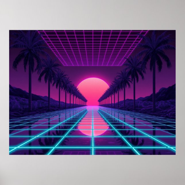 Horizonte Retro Synthwave - Poster de Grade Neon e (Frente)