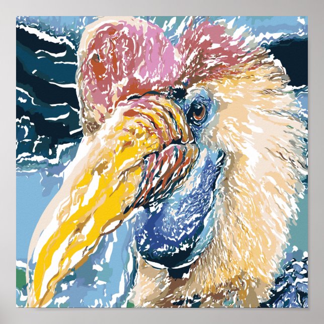 Hornbill Tropical Bird Abstrato Art Small Poster (Frente)
