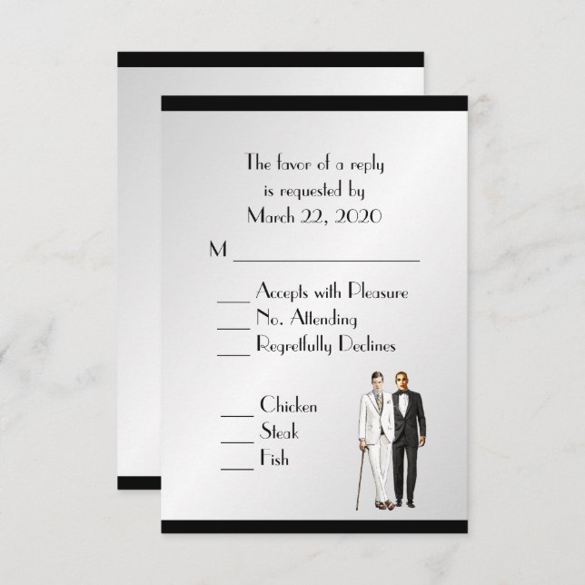 Horom e Groom Menu Casamento RSVP Classy Silver (Frente/Verso)