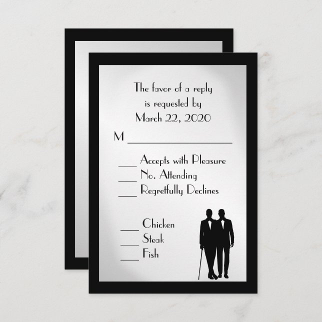 Horom e Groom Menu Casamento RSVP Silver (Frente/Verso)