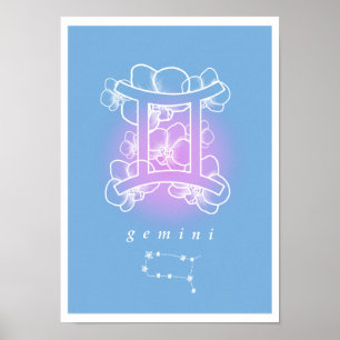 Horoscope poster com flores de nascimento - Gemini