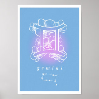 Horoscope poster com flores de nascimento - Gemini