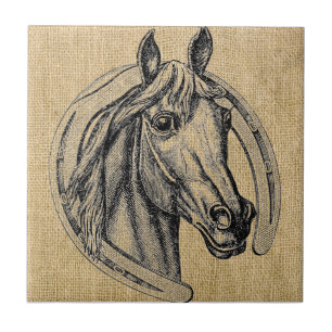 Horse Cameo em Burlap