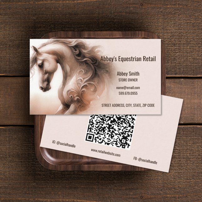 Horse Equestre Código QR Cartão de visita (Horse Equestrian QR Code Business Card (front and back))